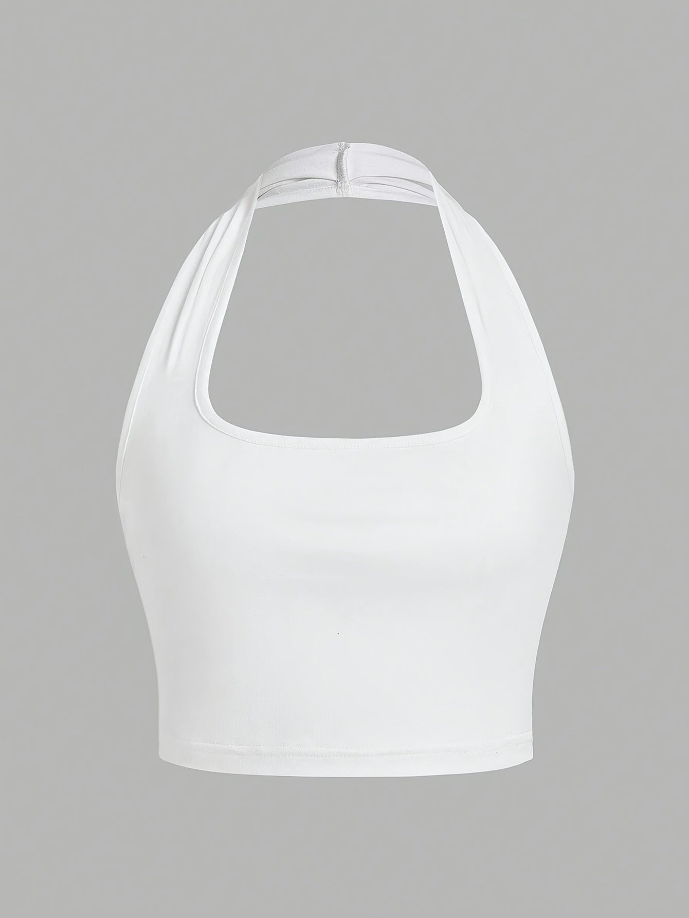 Women's White Halter Neck Sports Crop Top - Stretchy Breathable Backless Tank Top for Summer Workouts & Casual Wear, Machine Washable Sleeveless Shirt, Gym Apparel, Smooth Texture